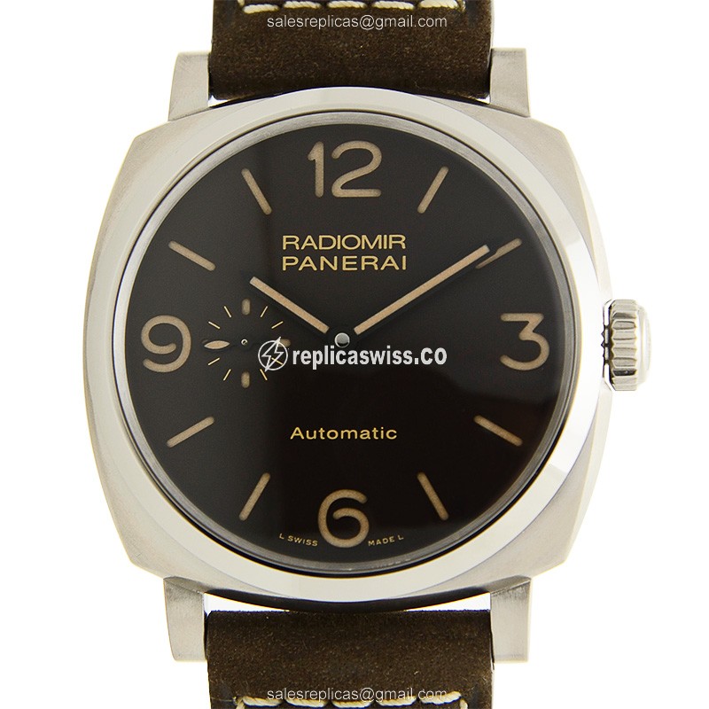 Elegant Panerai RADIOMIR Titanium Replica, Automatic Movement, Brown Dial Cowhide Strap Watch