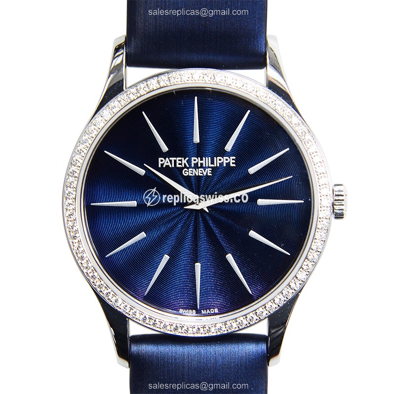 Elegant Patek Philippe 4897G-001 Calatrava Replica in 18kt White Gold with Blue Dial Sapphire
