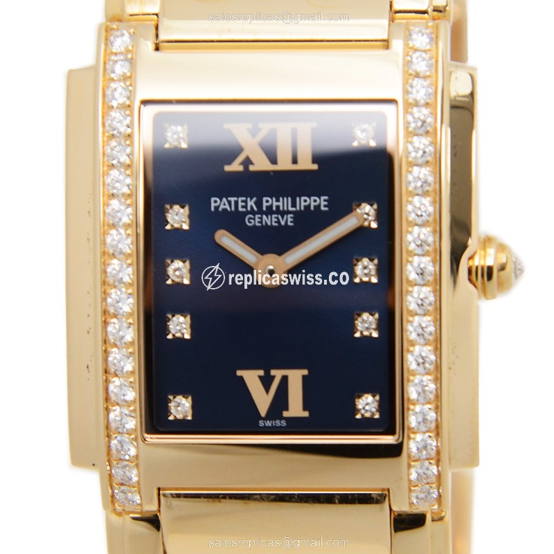 Elegant Patek Philippe 4910-11R-012 Replica in Blue Dial, 18kt Gold Case & Quartz Movement Watch