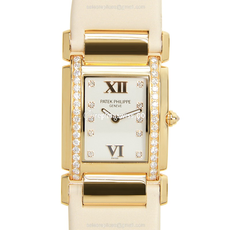 Elegant Patek Philippe 4920R-010 Replica in White Dial 18kt Rose Gold with Satin Strap Watch