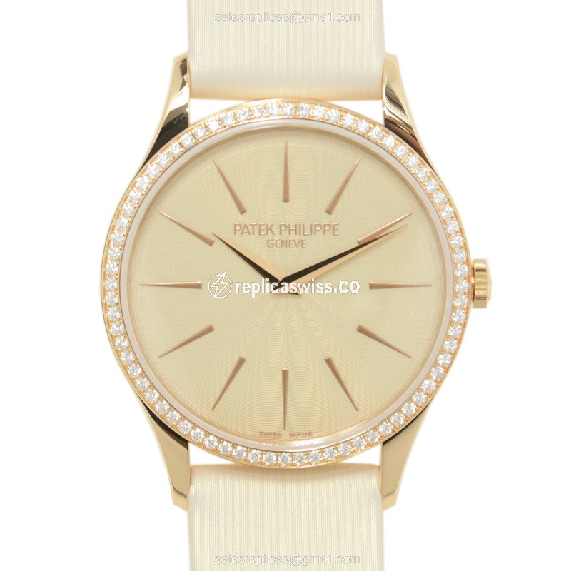 Elegant Patek Philippe 4987R-010 CALATRAVA Manual Wind Replica in Rose Gold Pink Leather Strap