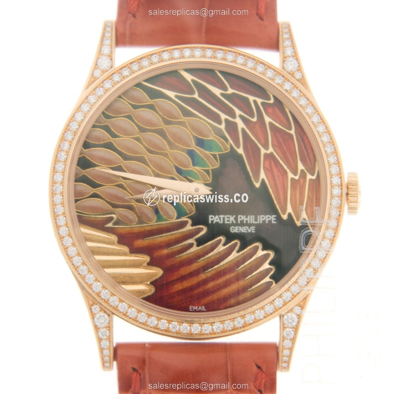 Elegant Patek Philippe 5077/100R-015 Calatrava Replica, Automatic, 18kt Rose Gold & Orange Dial