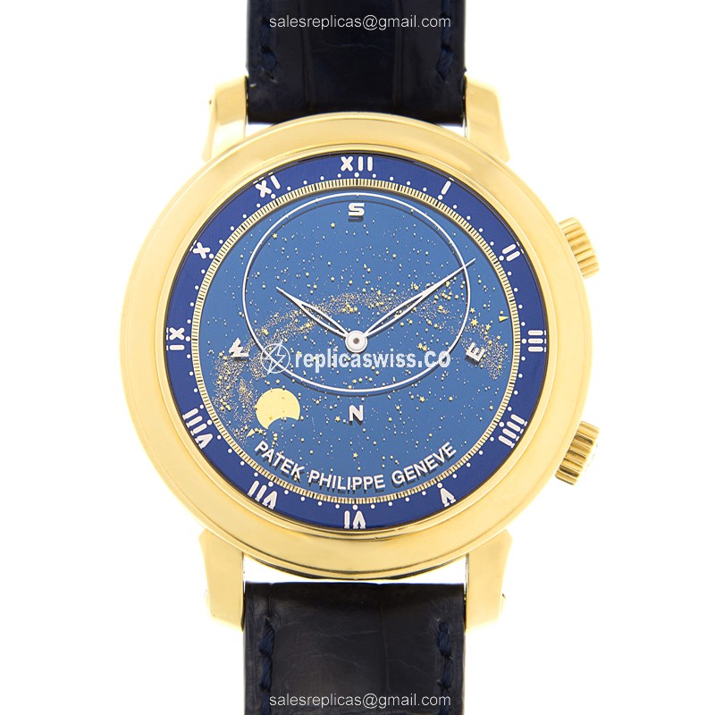 Elegant Patek Philippe 5102J-001 Replica with Blue Dial 18kt Gold Case, Automatic Movement Watch