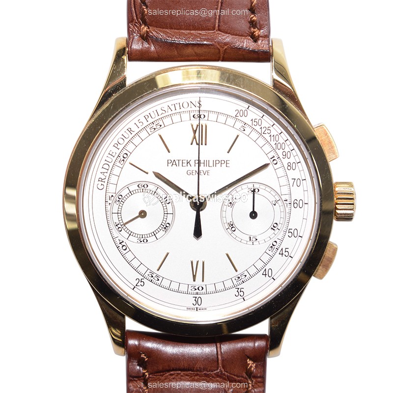 Elegant Patek Philippe 5170J-001 Replica in 18kt Gold, Manual Wind, White Dial & Brown Alligator