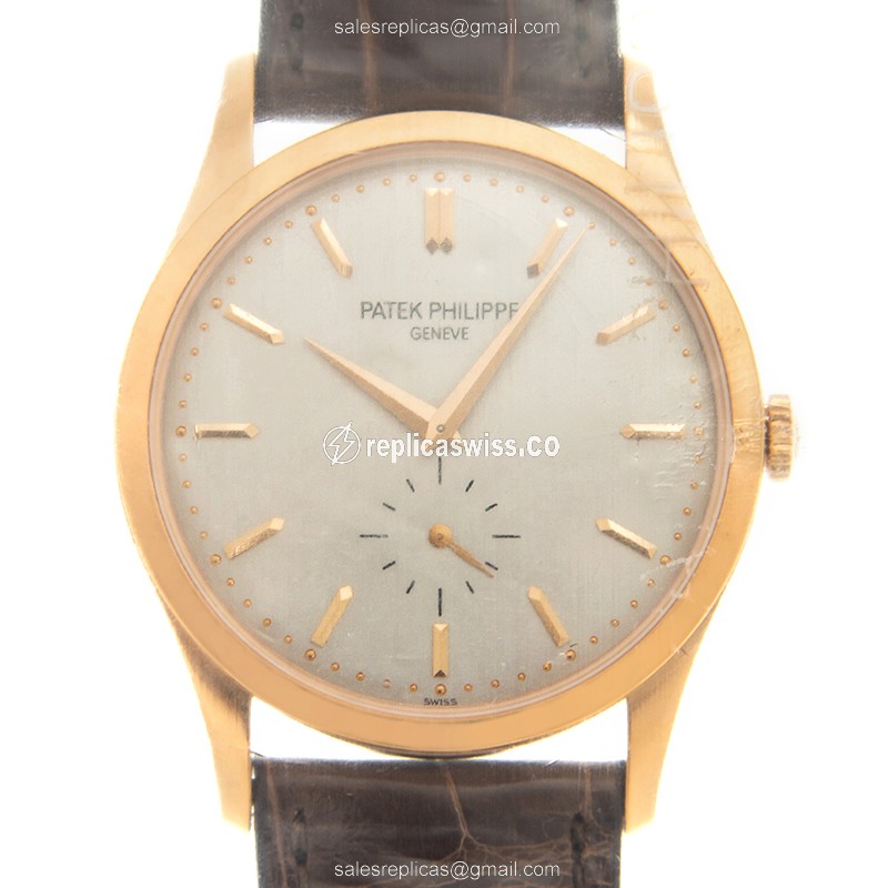 Elegant Patek Philippe 5196R-001 CALATRAVA Manual Wind in 18kt Gold with White Dial & Brown