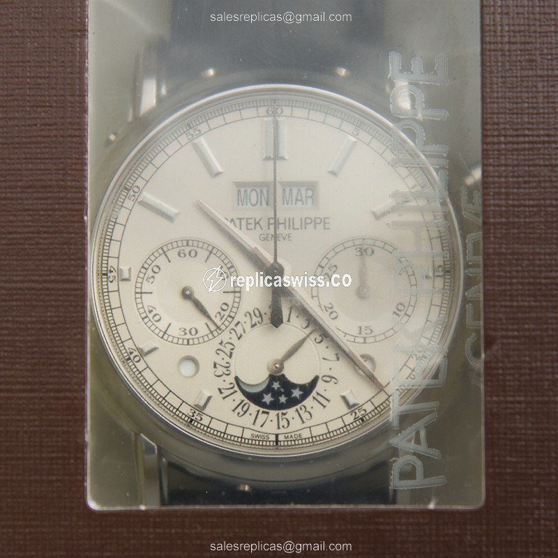 Elegant Patek Philippe 5204P-010 Replica Watch: Automatic Movement, White Gold Case, Leather Strap