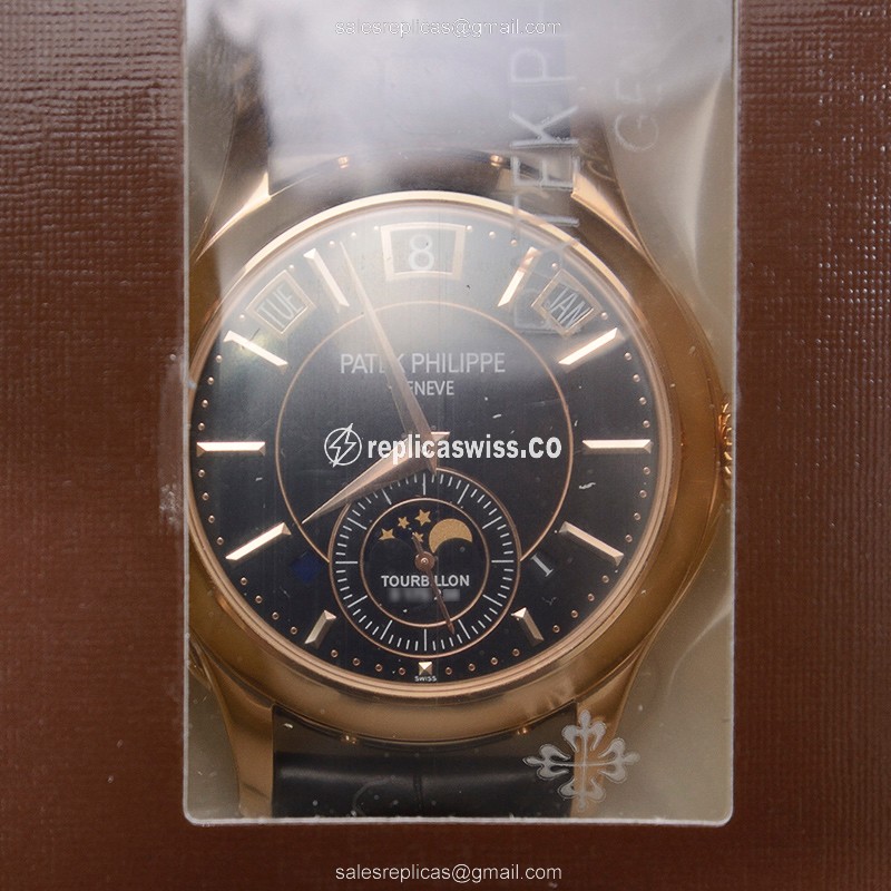 Elegant Patek Philippe 5207R-001 Replica Watch, Manual Wind, 18kt Rose Gold Case, Black Dial &