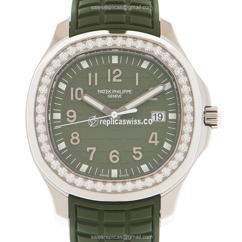 Elegant Patek Philippe 5267/200A-011 AQUANAUT Replica with Green Dial Diamond-Clad Case Watch