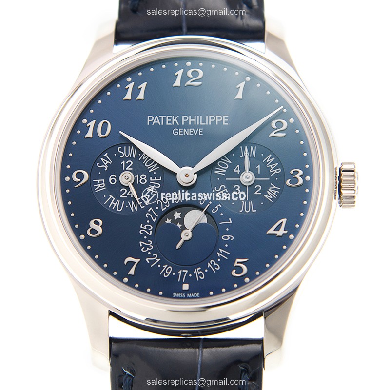 Elegant Patek Philippe 5327G-001 Replica in 18kt Gold with Blue Dial Alligator Strap Watch