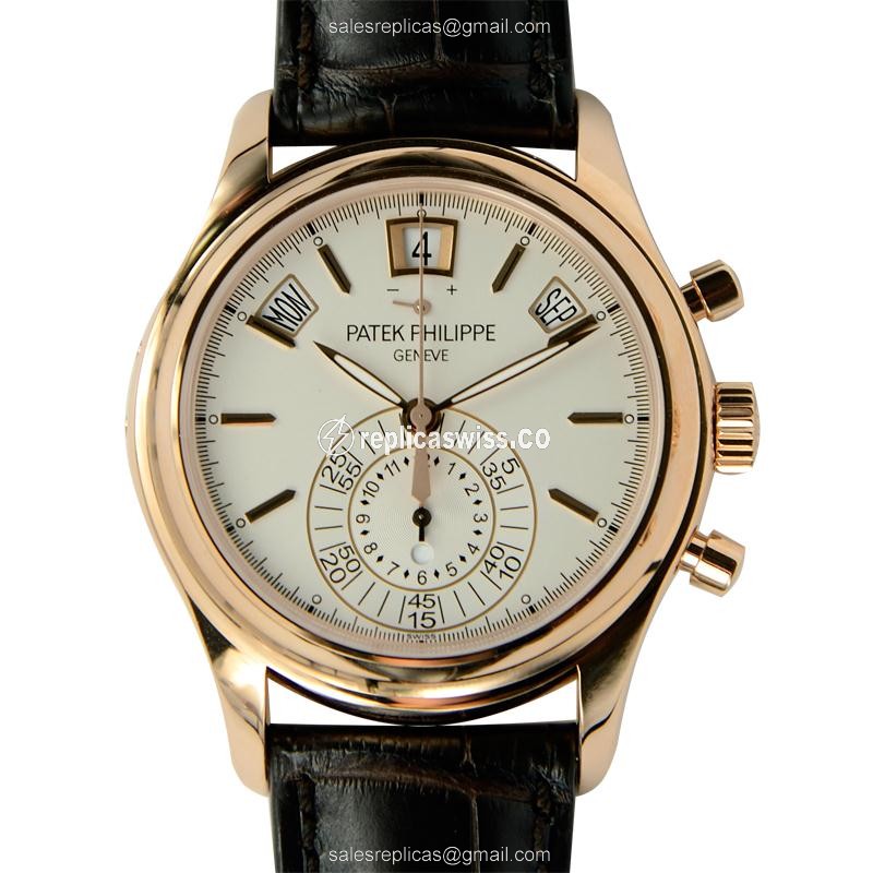 Elegant Patek Philippe 5960R-011 Replica in 18kt Rose Gold, Automatic Movement, Beige Dial & Black
