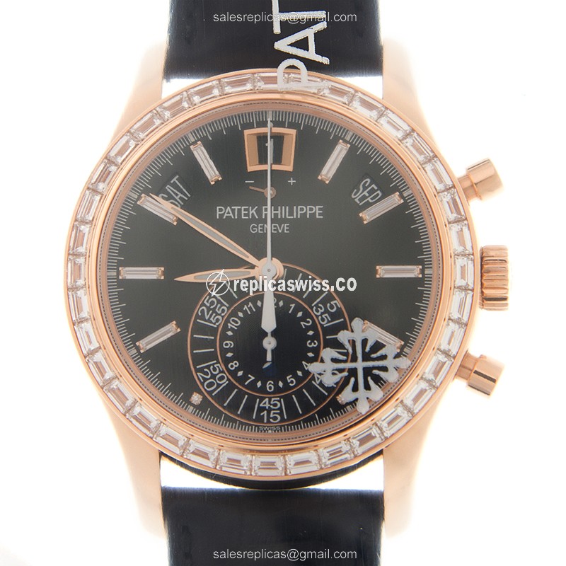 Elegant Patek Philippe 5961R-001 Replica in 18kt Rose Gold with Black Dial Sapphire Crystal