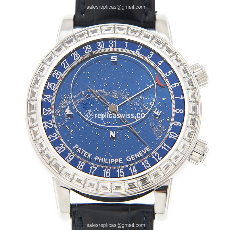Elegant Patek Philippe 6104G-001 Replica with Automatic Movement, 18kt White Gold Case & Blue