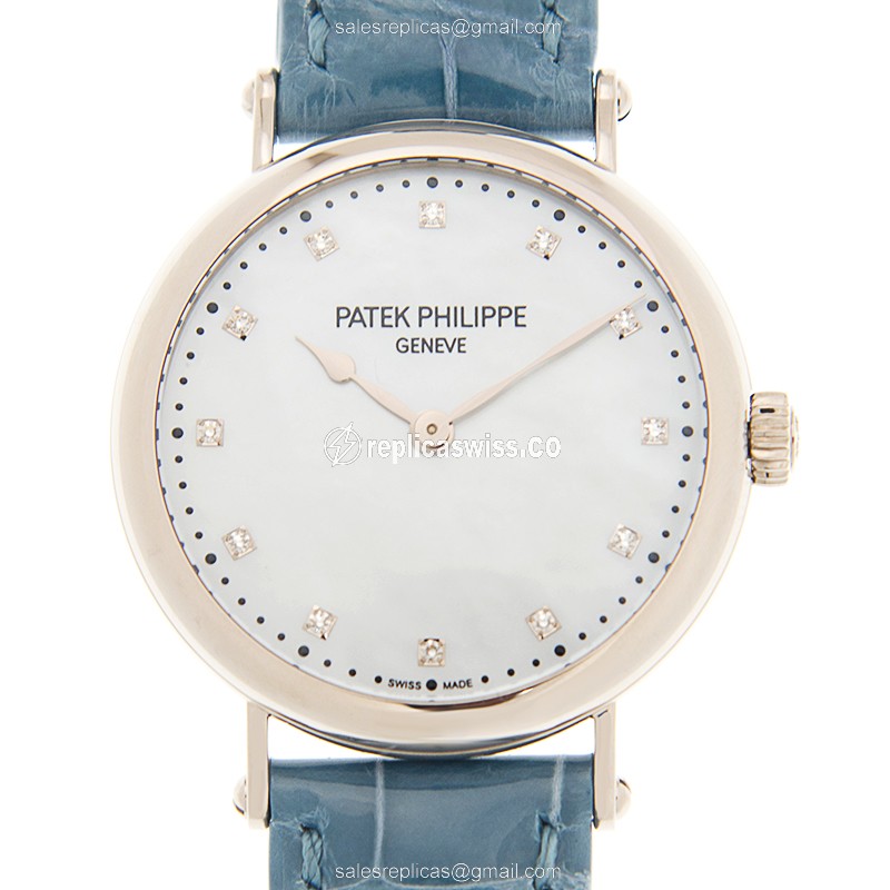 Elegant Patek Philippe 7200/50G-010 Calatrava Replica in 18kt Gold with White Dial Blue