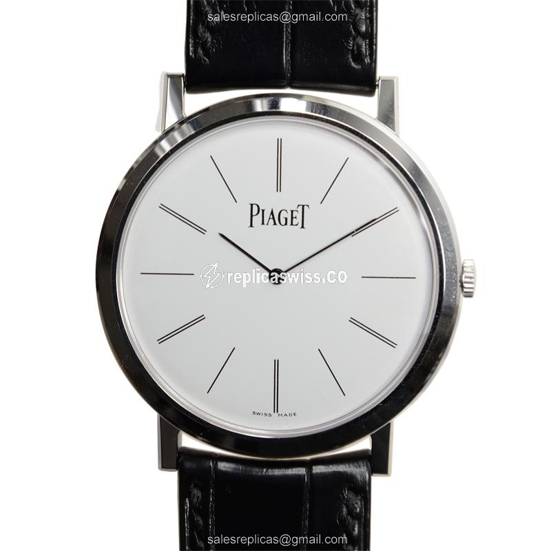 Elegant Piaget Altiplano Manual Wind Replica in 18kt White Gold, White Dial, Alligator Strap Watch
