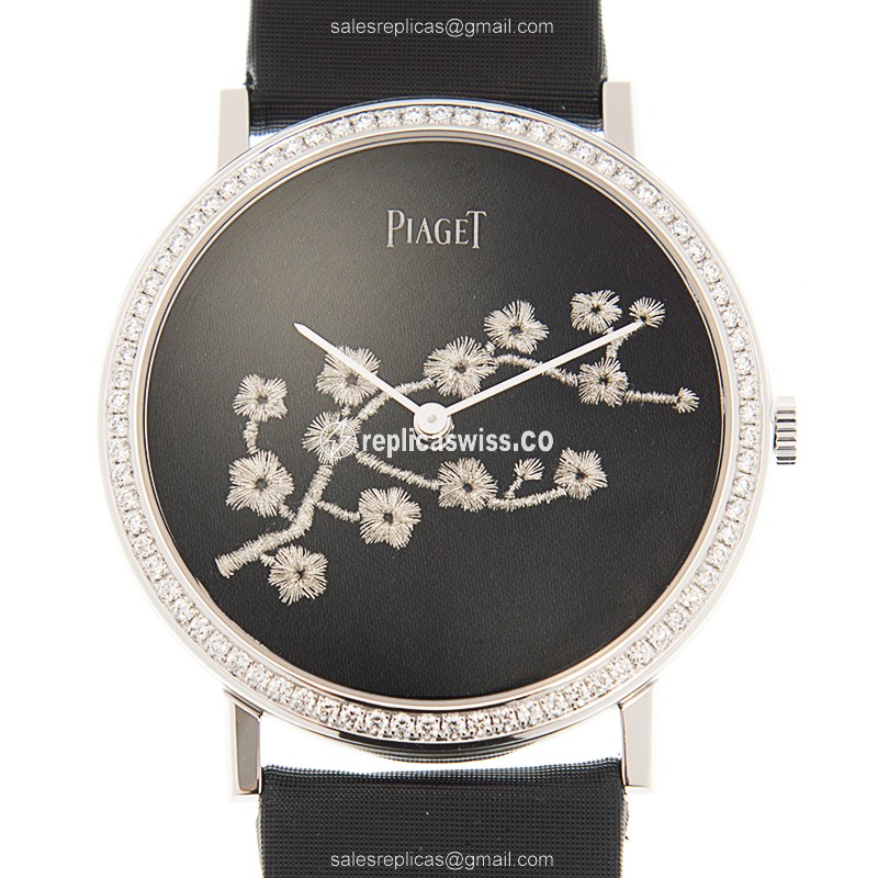 Elegant Piaget G0A38574 Altiplano Manual Wind Replica, 18kt White Gold Case, Black Crystal Dial