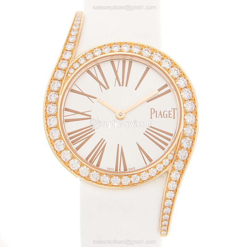 Elegant Piaget G0A41181 Limelight Replica in 18kt Rose Gold, White Dial, Satin White Strap Watch