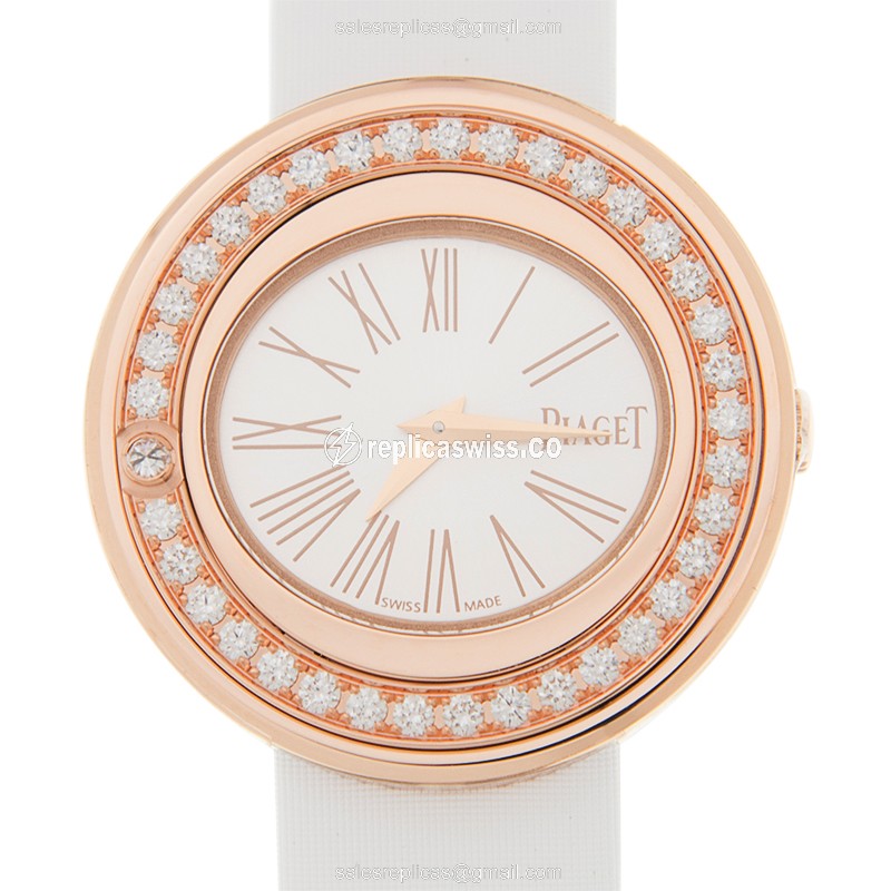 Elegant Piaget POSSESSION Replica in 18kt Rose Gold & Diamonds, Quartz Movement & Silver Dial Watch