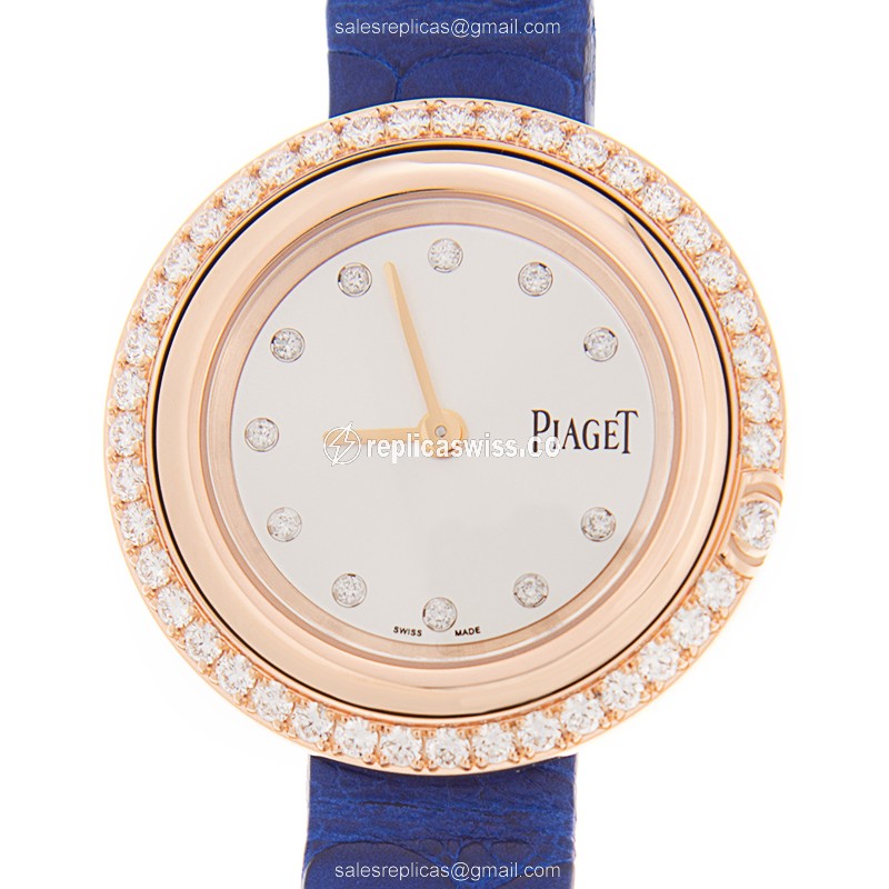 Elegant Piaget POSSESSION Replica Watch | White Dial, 18kt Rose Gold Case & Diamond Bezels