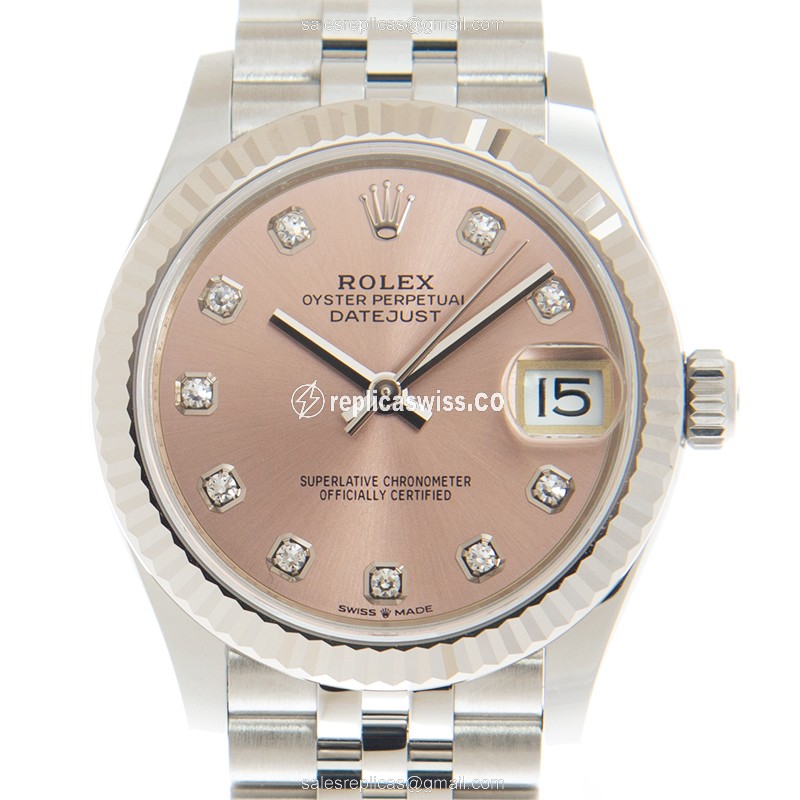 Elegant Pink Dial Rolex DATEJUST 278274-0032 Replica in 18kt White Gold & Stainless Steel Case Watch