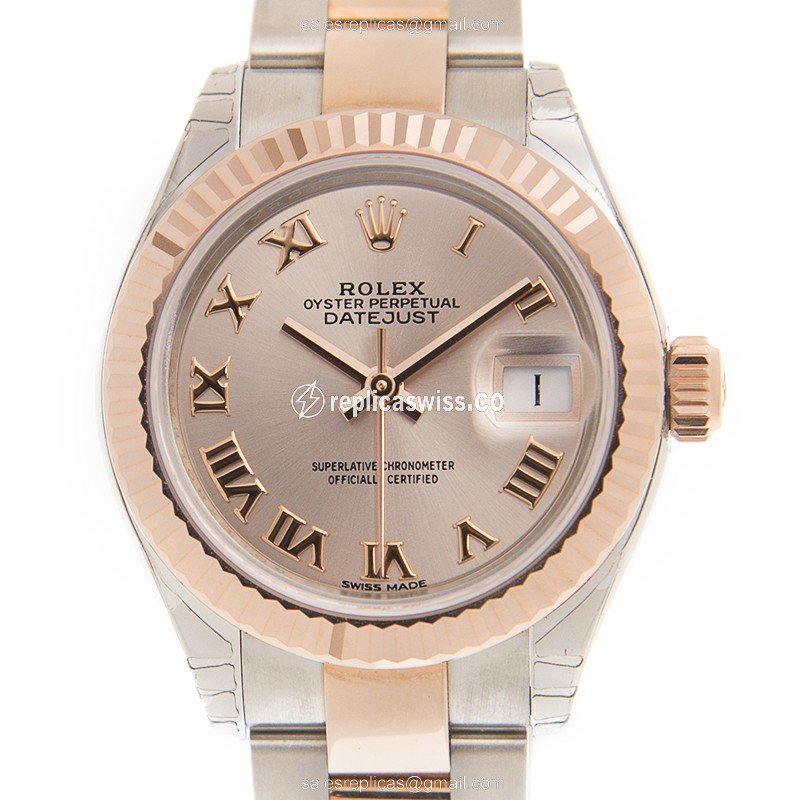 Elegant Pink Dial Rolex Lady Datejust Replica | Automatic Movement | 18kt Steel & Rose Gold Watch