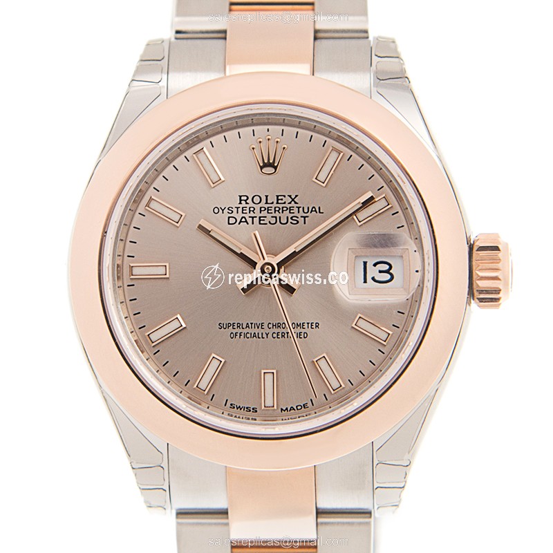 Elegant Pink Dial Rolex Lady Datejust Replica in 18kt Rose Gold & Steel, Automatic Movement Watch