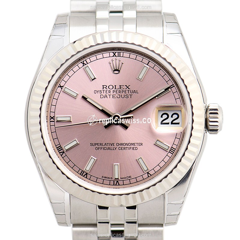 Elegant Pink Dial Rolex Lady Datejust Replica in 18kt White Gold & Steel Case, Automatic Movement
