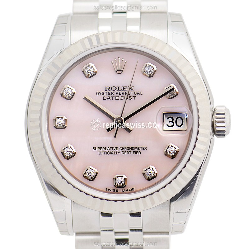 Elegant Pink Dial Rolex Lady Datejust Replica with Automatic Movement Silver Steel Strap Watch
