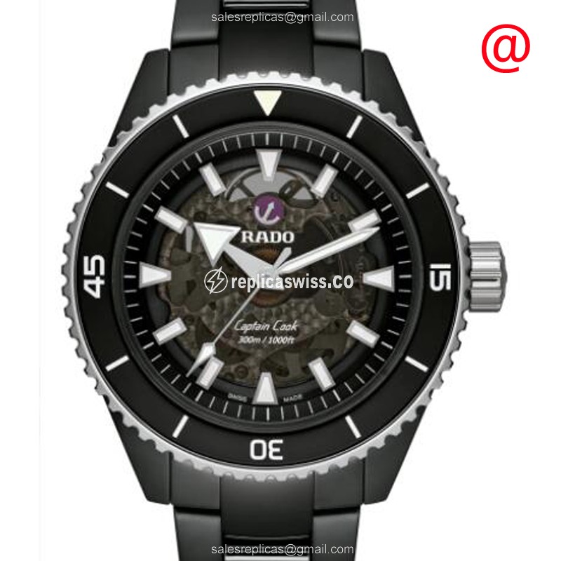 Elegant Rado Captain Cook Replica in Black Ceramic, Automatic Movement & Crystal Case Watch
