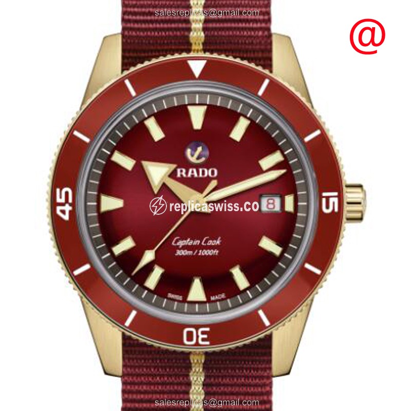 Elegant Rado Captain Cook Replica in Bronze, Automatic Movement, Red Dial & Nylon Strap Watch