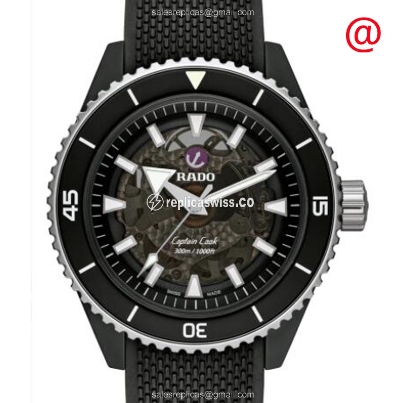 Elegant Rado Captain Cook Replica Watch | Automatic Movement, Black Ceramic Dial & Rubber Strap