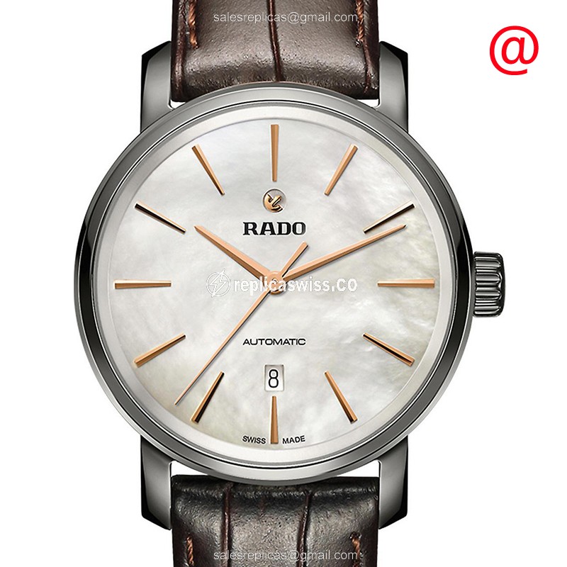 Elegant Rado DIAMASTER Automatic Replica Watch | White Dial, Alligator Brown Strap