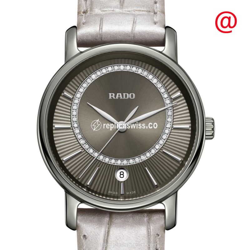 Elegant Rado DIAMASTER Quartz Ceramic Replica Watch | Green Dial, Alligator Grey Strap