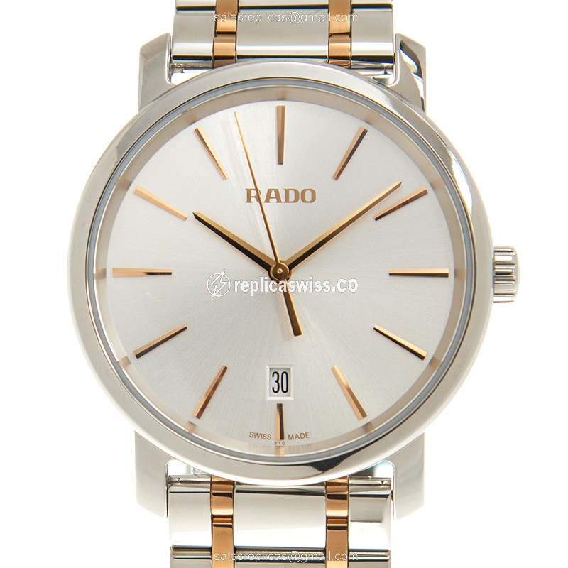 Elegant Rado DIAMASTER Quartz Replica in Silver Dial & Gold-Plated Case Watch