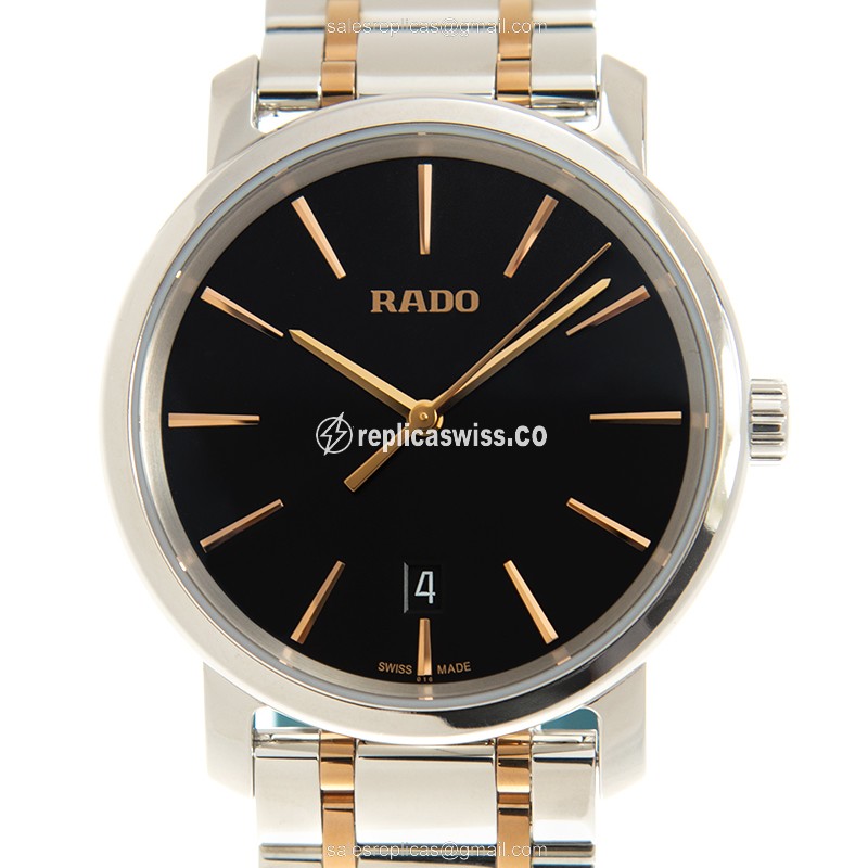 Elegant Rado DIAMASTER Quartz Replica with Polished Gold & Black Dial, Premium Gold-Plated Case