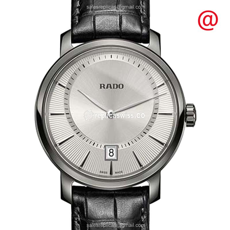 Elegant Rado R14135106 DIAMASTER Quartz Ceramic Replica Watch | Silver Dial, Leather Strap