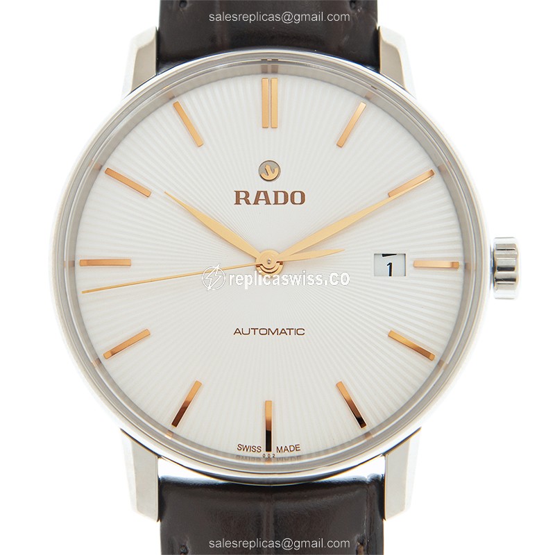 Elegant Rado R22860025 Coupole Classic Replica with Automatic Movement White Dial, Leather