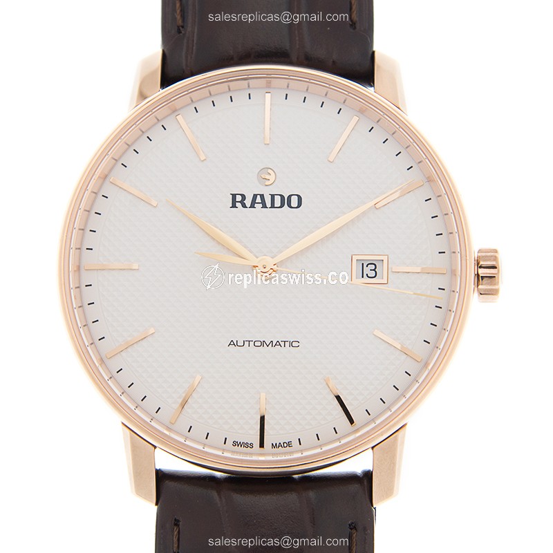 Elegant Rado R22877025 Coupole Classic Replica, Automatic Movement, White Dial & Leather Strap Watch