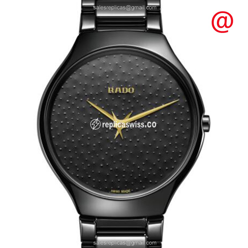Elegant Rado R27009192 True Thinline Replica Watch in Black Ceramic with Quartz Movement