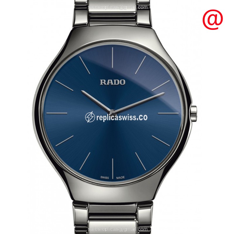 Elegant Rado R27955022 TRUE THINLINE Replica Watch, Blue Dial, Steel Case & Clasp