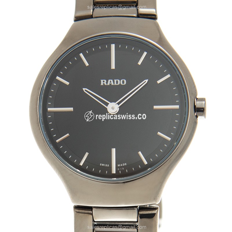 Elegant Rado R27956152 True Thinline Replica Watch | Black Ceramic Dial & Strap