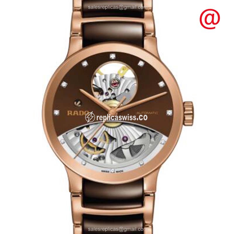 Elegant Rado R30248712 Centrix Replica with Automatic Movement Brown Ceramic Dial Watch
