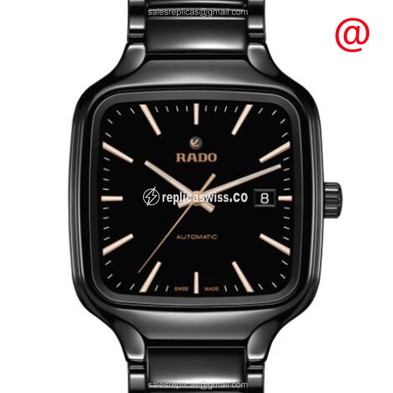 Elegant Rado TRUE SQUARE Replica Watch in Black Ceramic with Automatic Movement