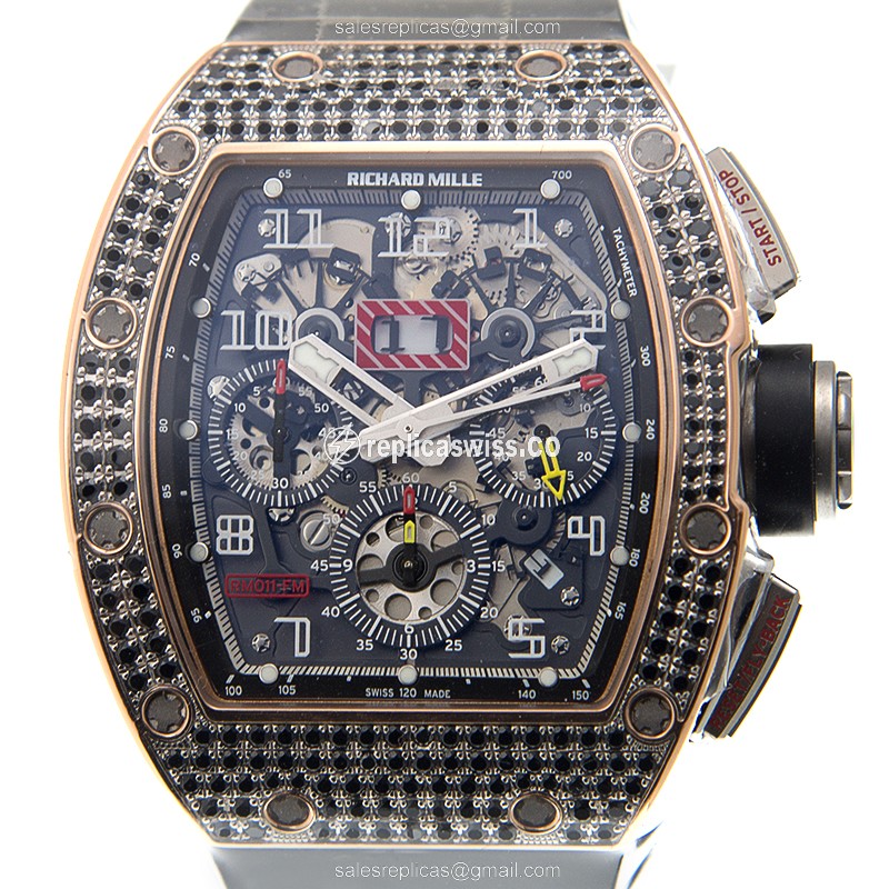 Elegant Richard Mille RM011RG Felipe Massa Automatic Gold Watch with Gray Dial & Rubber Strap