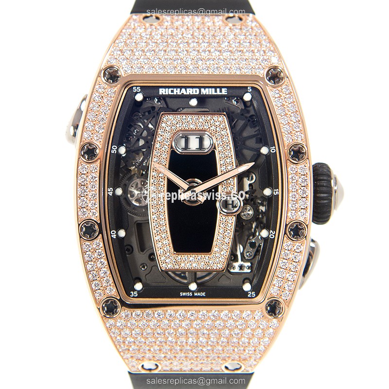 Elegant Richard Mille RM037-RG Replica in 18kt Rose Gold, Automatic Movement, Black Dial, Rubber