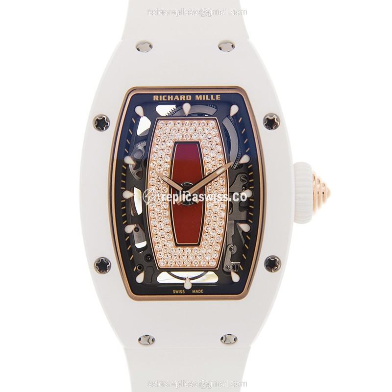 Elegant Richard Mille RM07-01 Ladies Replica in White Ceramic with Automatic Movement Rubber