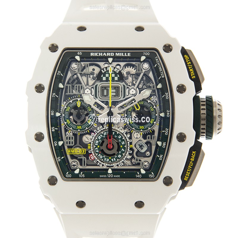 Elegant Richard Mille RM11-03 LMC Man Series Automatic Ceramic Watch | White Rubber Strap