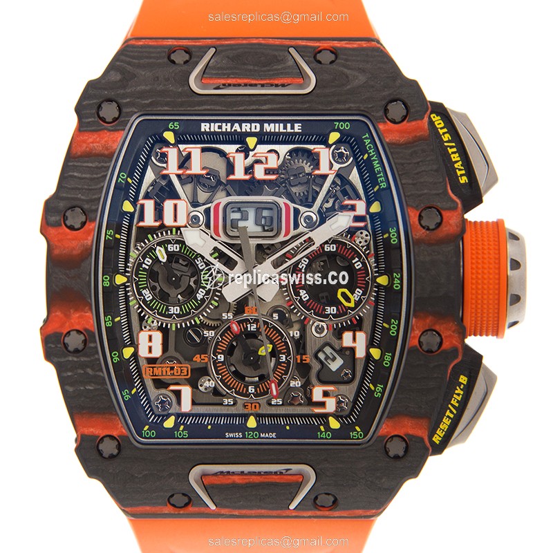 Elegant Richard Mille RM11-03 MCL CA-FQ Replica Watch | Automatic Movement, Silver Dial & Orange