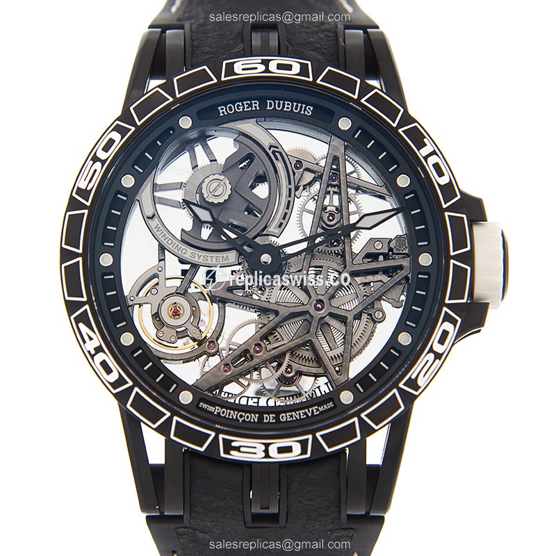 Elegant Roger Dubuis RDDBEX0705 Excalibur Automatic PVD Titanium Replica with Skull Dial and