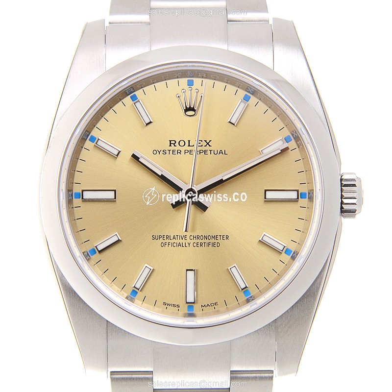 Elegant Rolex 116000WTGRAPE_O Oyster Perpetual Replica in Gold Dial & Stainless Steel Case with