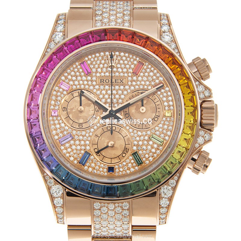 Elegant Rolex 116595RBOW-0002 Daytona Replica in 18kt Gold & Sapphire Crystal, Automatic Movement